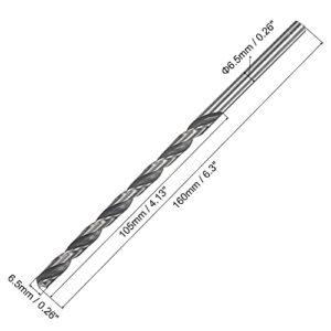 uxcell HSS(High Speed Steel) Straight Shank Jobber Twist Drill Bit 6.5mm Drill Diameter Extension 160mm Length for Hardened Metal Woodwork Plastic Aluminum Alloy 2 Pcs