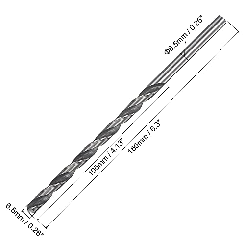 uxcell HSS(High Speed Steel) Straight Shank Jobber Twist Drill Bit 6.5mm Drill Diameter Extension 160mm Length for Hardened Metal Woodwork Plastic Aluminum Alloy 2 Pcs