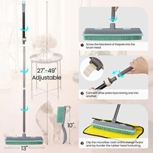 Conliwell Rubber Broom Carpet Rake for Pet Hair, Fur Remover Broom with Squeegee, Portable Detailing Lint Remover Brush, Pet Hair Removal Rubber Broom and Brush for Fluff Carpet, Hardwood Floor