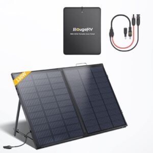 bougerv 120w portable solar panel, with suitcase, self-supportable kickstand, foldable lightweight solar charger for outdoor generator power station, rv, camping off-grid black