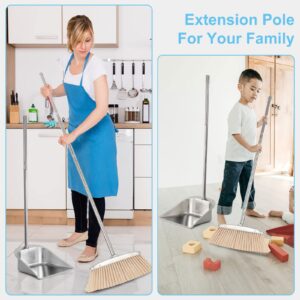 VOOWO Broom and Dustpan Set for Home, Stainless Steel Broom and Dustpan Set with Long Handle, Heavy Duty Dustpan Broom Set Standing Dust Pan Kitchen and Home Indoor Outdoor Broom
