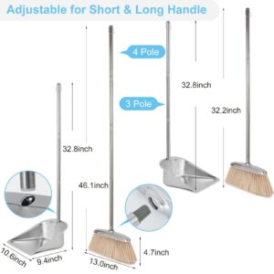 VOOWO Broom and Dustpan Set for Home, Stainless Steel Broom and Dustpan Set with Long Handle, Heavy Duty Dustpan Broom Set Standing Dust Pan Kitchen and Home Indoor Outdoor Broom