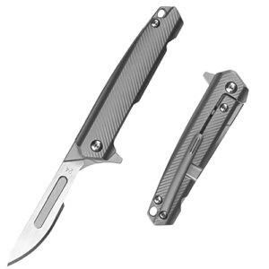 olitans al-t011 folding scalpel cnc titanium handle mini folding knife #24 replaceable blades pocket knife box open tools