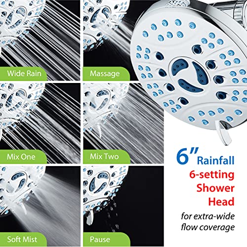 AquaCare AS-SEEN-ON-TV High Pressure 50-mode Rain & Handheld 3-way Shower Head Combo - Anti-clog Nozzles/Tub, Tile & Pet Power Wash/Extra Long 6 ft. Stainless Steel Hose/All Chrome Finish