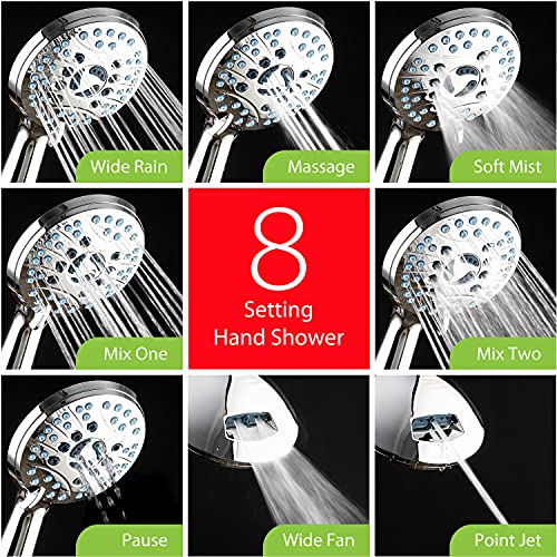 AquaCare AS-SEEN-ON-TV High Pressure 50-mode Rain & Handheld 3-way Shower Head Combo - Anti-clog Nozzles/Tub, Tile & Pet Power Wash/Extra Long 6 ft. Stainless Steel Hose/All Chrome Finish