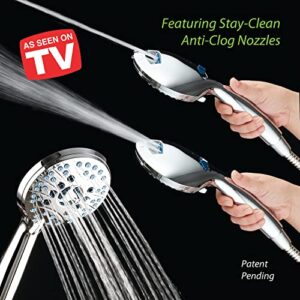 AquaCare AS-SEEN-ON-TV High Pressure 50-mode Rain & Handheld 3-way Shower Head Combo - Anti-clog Nozzles/Tub, Tile & Pet Power Wash/Extra Long 6 ft. Stainless Steel Hose/All Chrome Finish