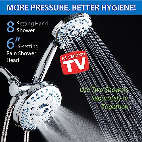 AquaCare AS-SEEN-ON-TV High Pressure 50-mode Rain & Handheld 3-way Shower Head Combo - Anti-clog Nozzles/Tub, Tile & Pet Power Wash/Extra Long 6 ft. Stainless Steel Hose/All Chrome Finish