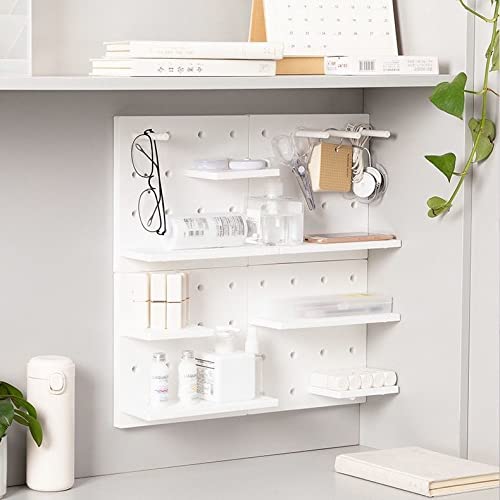 HGYZE Plastic Pegboard Wall Organizer, White, 22 x 22 x 1.5 in, Includes 4 Wall Shelves, 8 Hanging Boards, 24 Hooks