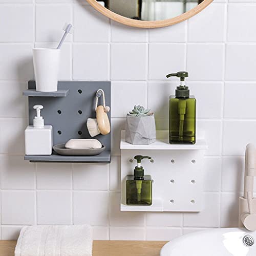 HGYZE Plastic Pegboard Wall Organizer, White, 22 x 22 x 1.5 in, Includes 4 Wall Shelves, 8 Hanging Boards, 24 Hooks