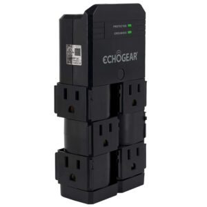 echogear wall outlet with surge protection - power & protect 8 devices with 6 rotating ac plugs & 2 usb ports - includes 1x usb-c port & 1x usb-a port - black