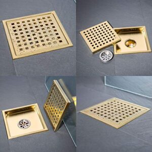 SEABEFORE 6-inch Brushed Stainless Square Shower Floor Drain Kit with Tile Insert Grate Removable Multipurpose Invisible Look or Flat Cover, with Threaded Adapter