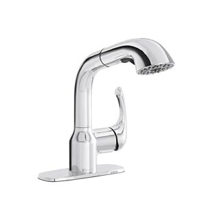 dunning single-handle pull-out laundry faucet with dual spray function in chrome
