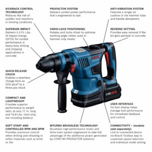 BOSCH GBH18V-34CQB24 PROFACTOR™ 18V Connected-Ready SDS-plus® Bulldog™ 1-1/4 In. Rotary Hammer with (2) CORE18V® 8 Ah High Power Batteries