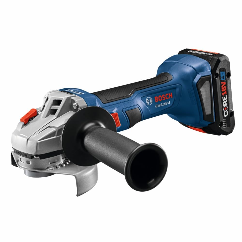 BOSCH GWS18V-8B15 18V Brushless 4-1/2 In. Angle Grinder Kit with (1) CORE18V® 4 Ah Advanced Power Battery, Black