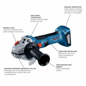 BOSCH GWS18V-8B15 18V Brushless 4-1/2 In. Angle Grinder Kit with (1) CORE18V® 4 Ah Advanced Power Battery, Black