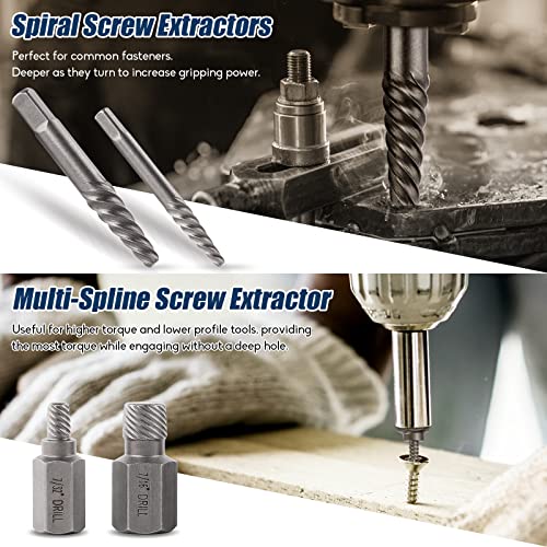 Screw Extractors, PTSTEL 49PCS Nut Removal And Drill Bit Set, Multi-Spline Screw Extractors, Spiral Screws Extractors, Left Hand Cobalt Drill Bits Tool Kit