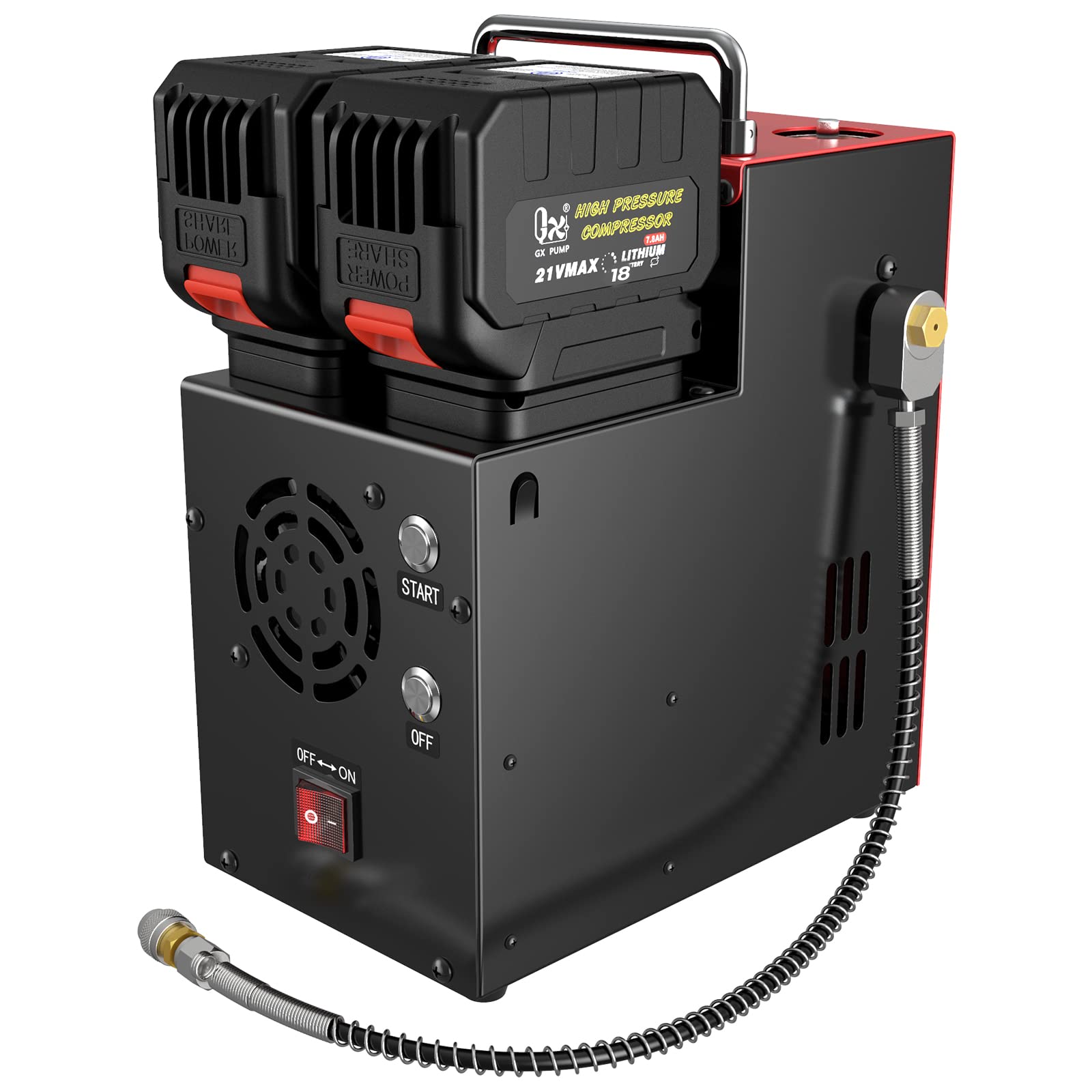 GX PUMP PCP Air Compressor L3 4500Psi/320Bar/32Mpa,PCP Compressor with Dual 18V Lithium Batteries,Set Pressure & Auto-Shutoff,Paintaball Air Compressor Built-in Oil-Water Separator&Cooling Fan