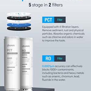 Deepuro RO Water Filter System, Reverse Osmosis Under Sink Water Filtration System 600GPD, 0.0001μm Tankless Water Purifiers 5 Stage, 1.5:1 Pure to Drain Visible TDS & Filters Life, White, WP-A6