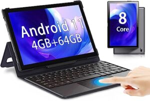 tablet with keyboard, 2 in 1 tablet android 11, 10.1 inch tablets octa-core processor, 4gb ram+64gb rom, 1920x1200 fhd touch screen, 13mp dual camera, bt, wifi, google certified tablet pc