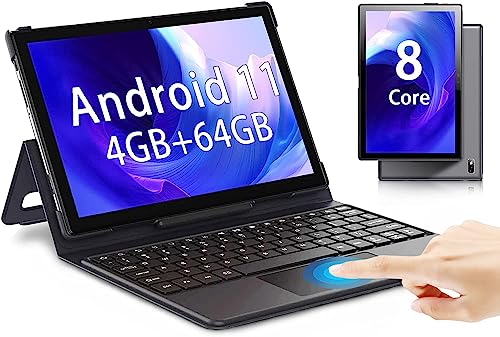 Tablet with Keyboard, 2 in 1 Tablet Android 11, 10.1 inch Tablets Octa-Core Processor, 4GB RAM+64GB ROM, 1920x1200 FHD Touch Screen, 13MP Dual Camera, BT, WiFi, Google Certified Tablet PC