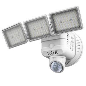 solla 5000lm led security lights, motion sensor light outdoor, ip65 waterproof, dimmable for yard, patio, porch, white