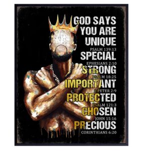 african american religious wall art - christian decor - catholic gifts for men - god says you are - scripture wall art - spiritual inspirational bible verses - positive motivational quotes - black art