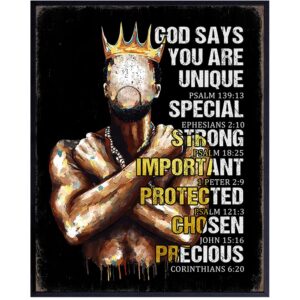 African American Religious Wall Art - Christian Decor - Catholic Gifts for Men - God Says You Are - Scripture Wall Art - Spiritual Inspirational Bible Verses - Positive Motivational Quotes - Black Art