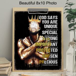 African American Religious Wall Art - Christian Decor - Catholic Gifts for Men - God Says You Are - Scripture Wall Art - Spiritual Inspirational Bible Verses - Positive Motivational Quotes - Black Art