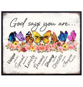 christian bible verses wall art - god says you are decor - inspirational catholic religious encouragement gifts for women girls room - psalms scripture wall decor - rustic positive motivational quotes