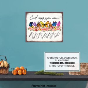 Christian Bible Verses Wall Art - God Says You Are Decor - Inspirational Catholic Religious Encouragement Gifts for Women Girls Room - Psalms Scripture Wall Decor - Rustic Positive Motivational Quotes