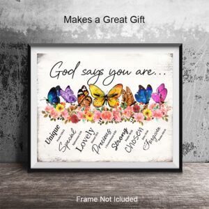 Christian Bible Verses Wall Art - God Says You Are Decor - Inspirational Catholic Religious Encouragement Gifts for Women Girls Room - Psalms Scripture Wall Decor - Rustic Positive Motivational Quotes