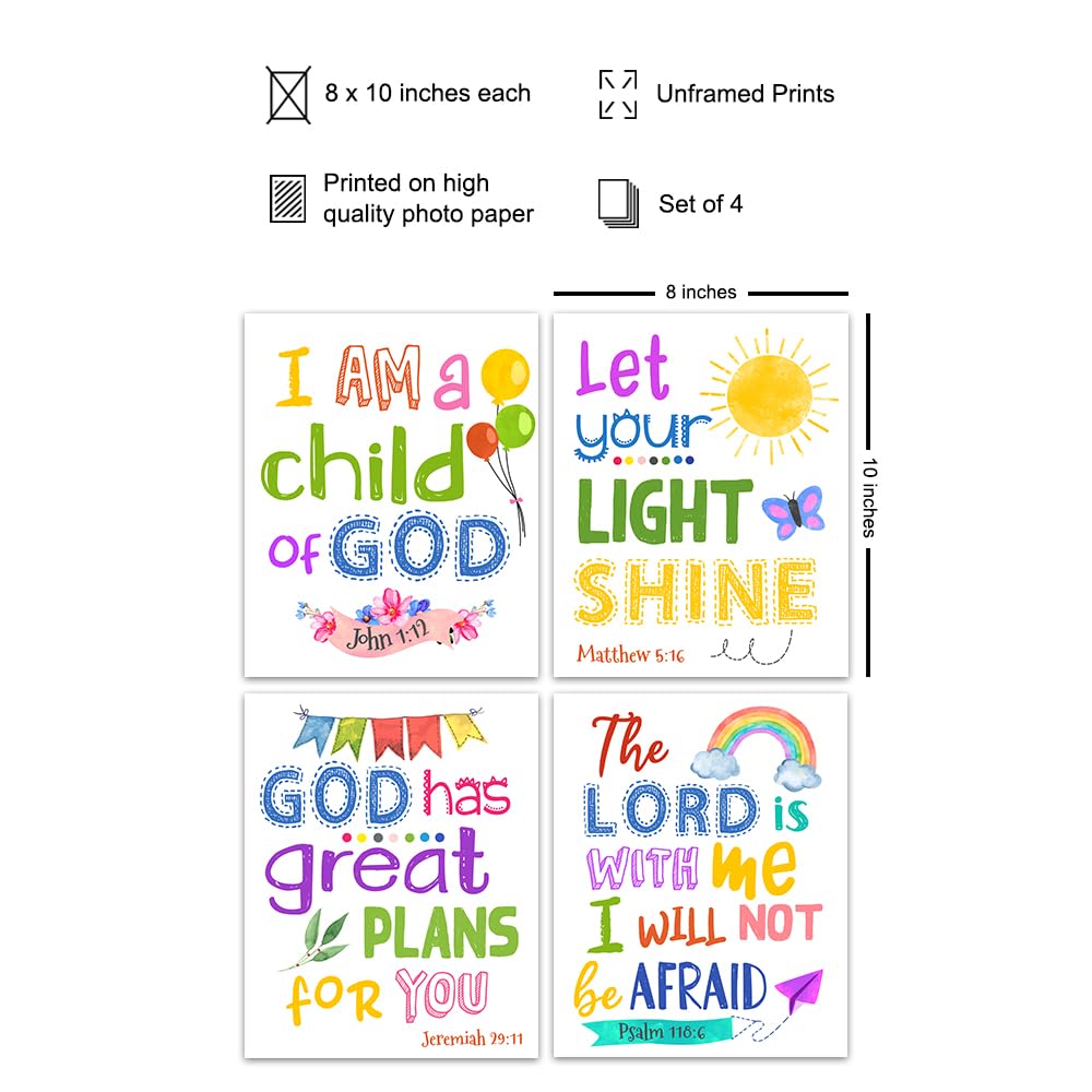 Bible Verse Wall Art - Scripture Wall Art - Christian Wall Art for Kids, Boys, Girls Bedroom - Religious Gifts for Kids - Aesthetic Wall Collage Kit - God Wall Decor - Positive Inspirational Quotes