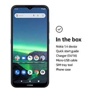 Nokia 1.4 | Android 10 (Go Edition) | Unlocked Smartphone | 2-Day Battery | International Version | 2/32GB | 6.51-Inch Screen | Fjord Blue