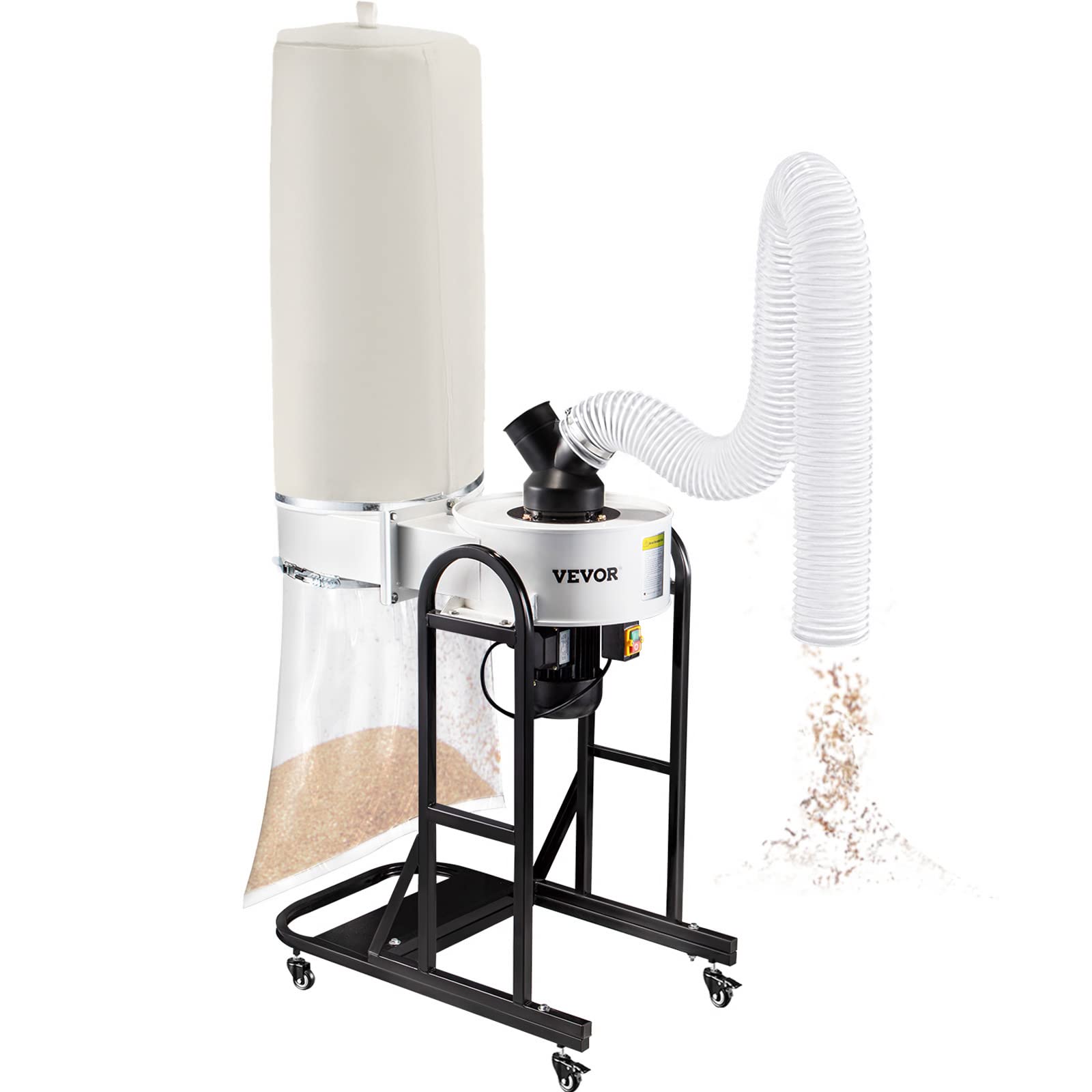 VEVOR 1.5 HP Dust Collector, 647 CFM Portable Vortex Dust Collector, Woodworking Dust Collector with 13.2-Gallon Collection Bag and Mobile Base, 220V Dust Collection System 25-Micron Canister Kit