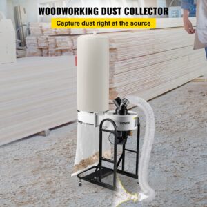 VEVOR 1.5 HP Dust Collector, 647 CFM Portable Vortex Dust Collector, Woodworking Dust Collector with 13.2-Gallon Collection Bag and Mobile Base, 220V Dust Collection System 25-Micron Canister Kit