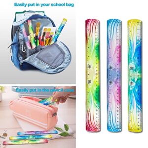 3 PCS Ruler 12 inch Rulers for Students Soft Bendable with Inches and Metric Colorful Tie-Dye Color for Schools/Homes/Offices/Students(Color Sent Randomly)
