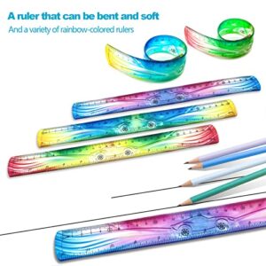 3 PCS Ruler 12 inch Rulers for Students Soft Bendable with Inches and Metric Colorful Tie-Dye Color for Schools/Homes/Offices/Students(Color Sent Randomly)