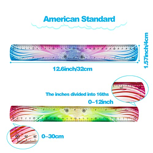 3 PCS Ruler 12 inch Rulers for Students Soft Bendable with Inches and Metric Colorful Tie-Dye Color for Schools/Homes/Offices/Students(Color Sent Randomly)