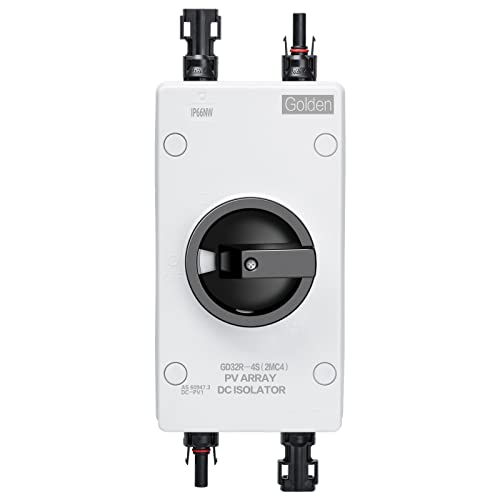 Solar Combiner Box 32A 1000V PV DC Isolator Switch with Solar Connector for Solar Power System RV, Boats, and Off/On-Grid Solar System, IP66 Waterproof