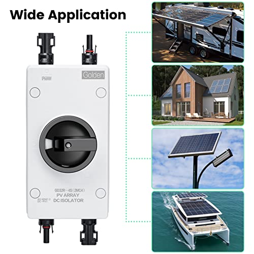 Solar Combiner Box 32A 1000V PV DC Isolator Switch with Solar Connector for Solar Power System RV, Boats, and Off/On-Grid Solar System, IP66 Waterproof