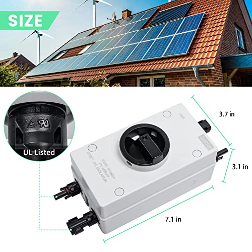 Solar Combiner Box 32A 1000V PV DC Isolator Switch with Solar Connector for Solar Power System RV, Boats, and Off/On-Grid Solar System, IP66 Waterproof