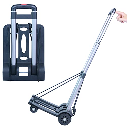 Dolly Cart Foldable with Wheels Heavy Duty 4 Wheel Solid Construction Utility Folding Hand Truck is Compact and Lightweight Suitable for Baggage Personal Travel Moving and Office Use