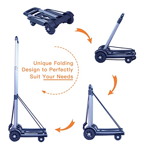Dolly Cart Foldable with Wheels Heavy Duty 4 Wheel Solid Construction Utility Folding Hand Truck is Compact and Lightweight Suitable for Baggage Personal Travel Moving and Office Use