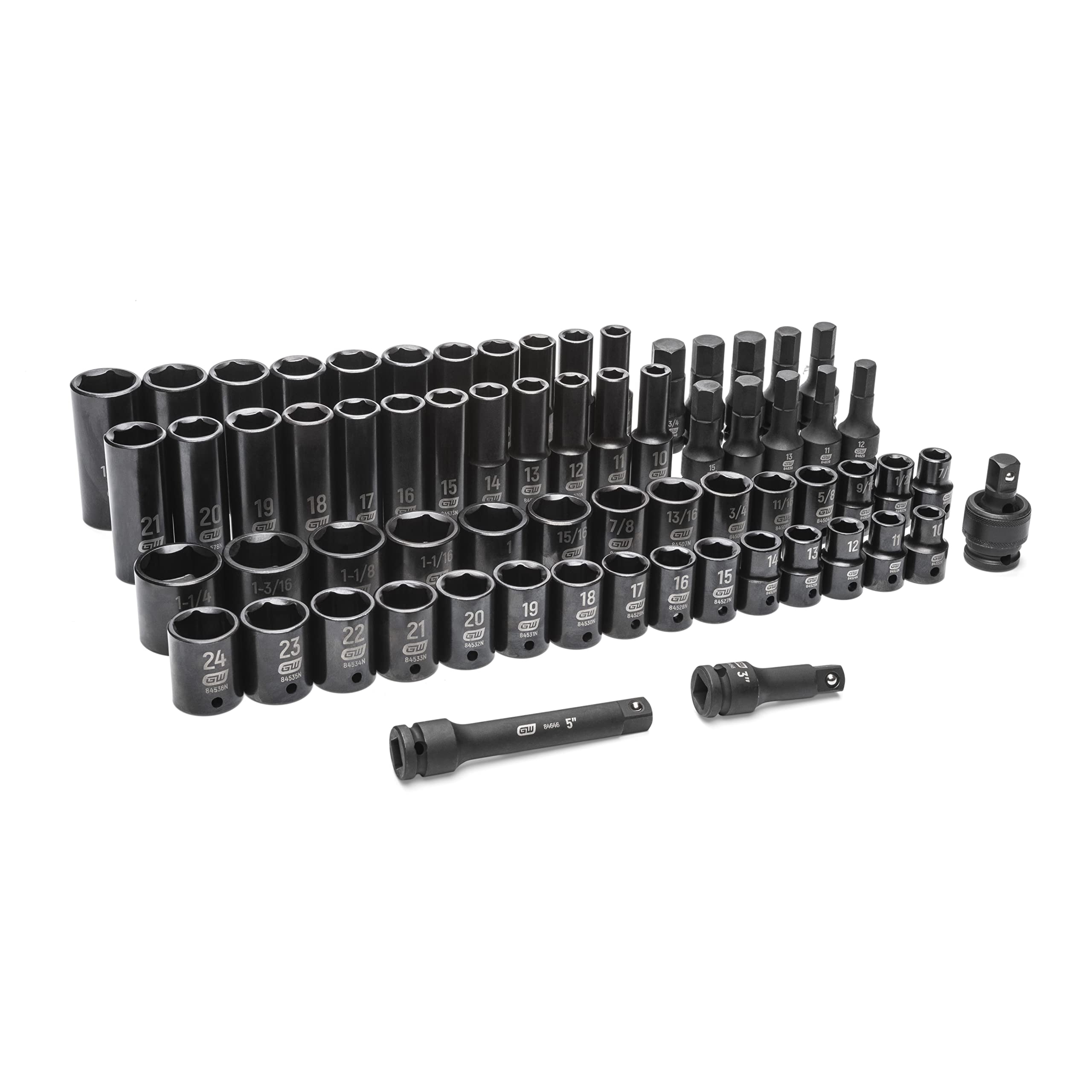 GEARWRENCH 65 Piece 1/2" Drive Standard & Deep SAE/MM Impact Socket Set - 89095