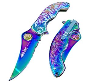 super knife 7.5" rainbow leaf spring assisted edc folding lexury pocket knife
