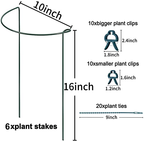 TCBWFY 6 Pack Plant Support Stakes for Peony,10" Widex16 High Heavy Duty Peony Cages and Support,Metal Peony Supports for Outdoor Indoor Plants,Plant Supports for Peony,Tomatoes,Hydrangea,Rose