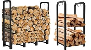 artibear 4ft outdoor firewood rack with indoor small wood storage holder for fireplace, black