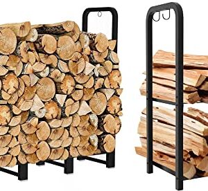 Artibear 4ft Outdoor Firewood Rack With Indoor Small Wood Storage Holder for Fireplace, Black