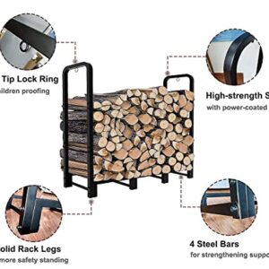 Artibear 4ft Outdoor Firewood Rack With Indoor Small Wood Storage Holder for Fireplace, Black