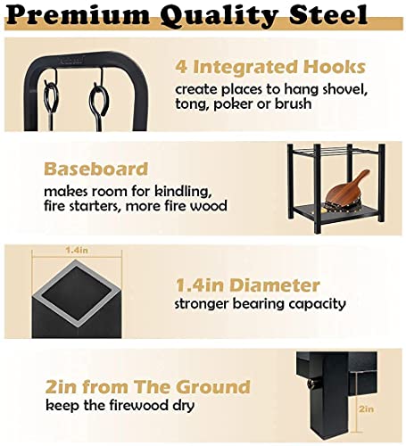 Artibear 4ft Outdoor Firewood Rack With Indoor Small Wood Storage Holder for Fireplace, Black